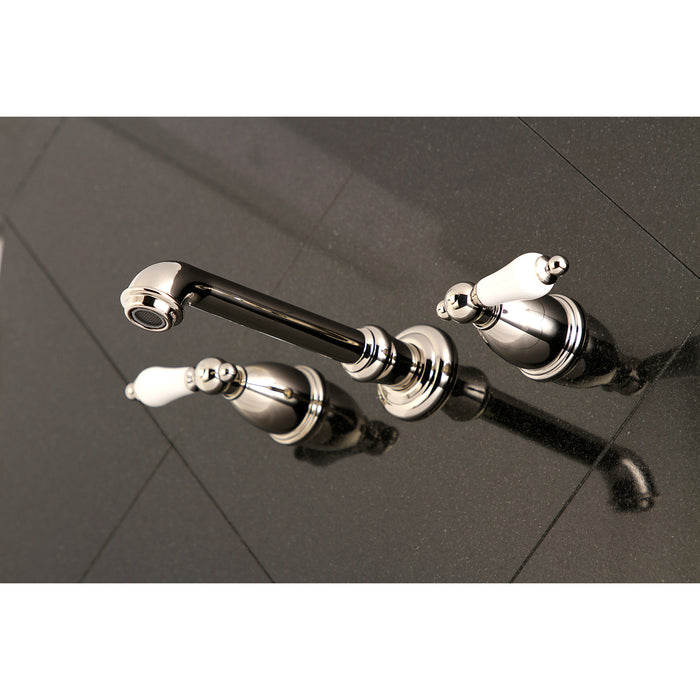 English Country KS7126PL Two-Handle 3-Hole Wall Mount Bathroom Faucet, Polished Nickel