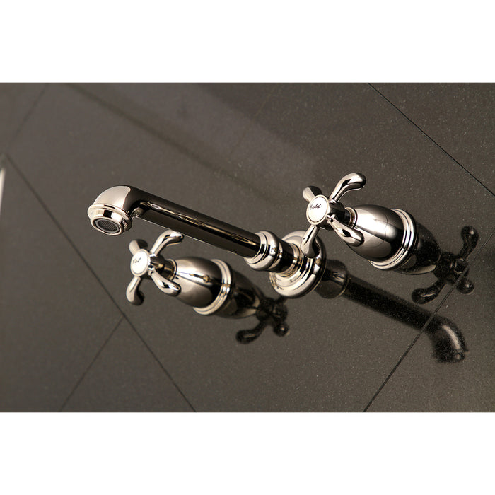 French Country KS7126TX Two-Handle 3-Hole Wall Mount Bathroom Faucet, Polished Nickel