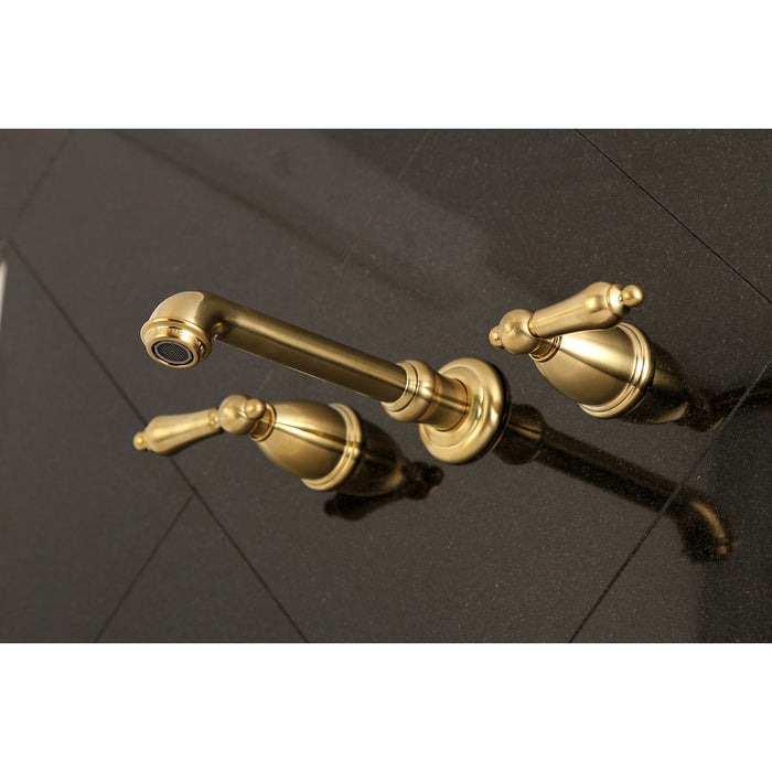English Country KS7127AL Two-Handle 3-Hole Wall Mount Bathroom Faucet, Brushed Brass
