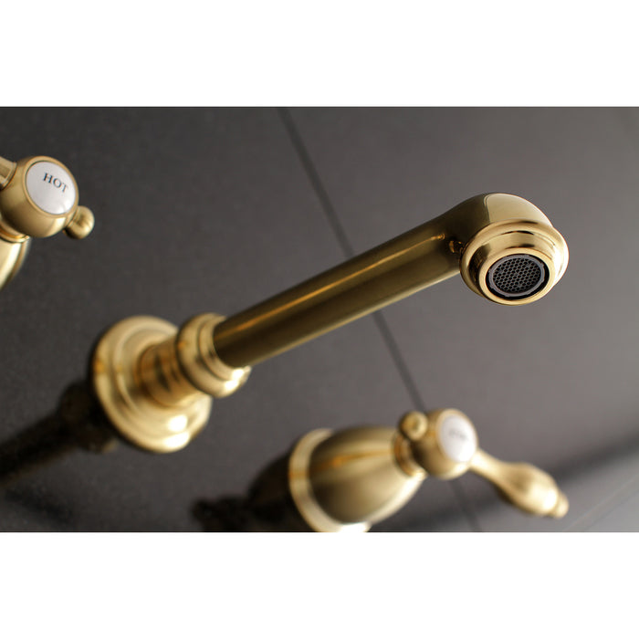 Tudor KS7127TAL Two-Handle 3-Hole Wall Mount Bathroom Faucet, Brushed Brass