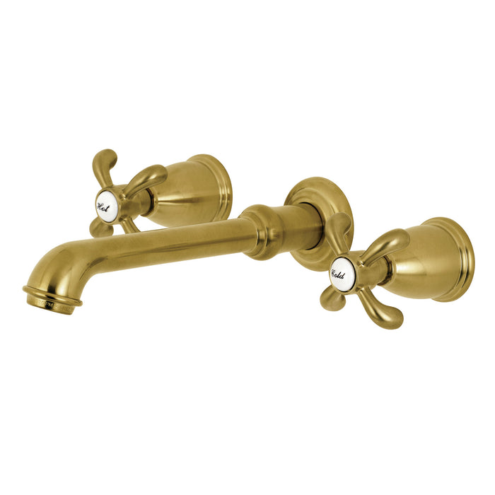 French Country KS7127TX Two-Handle 3-Hole Wall Mount Bathroom Faucet, Brushed Brass