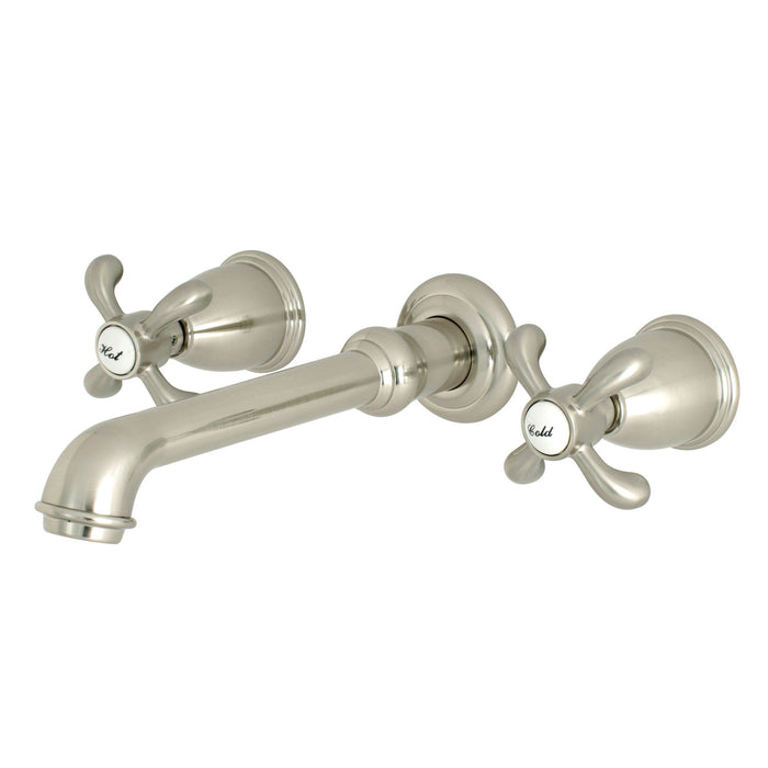 Kingston Tulare KS7128TX - French Country Double-Handle 3-Hole Wall Mount Bathroom Faucet, Brushed Nickel