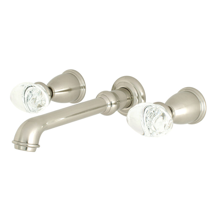Kingston Tulare KS7128WVL - Krystal Onyx Double-Handle 3-Hole Wall Mount Bathroom Faucet, Brushed Nickel