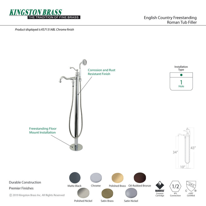 English Country KS7131ABL Single-Handle 1-Hole Freestanding Tub Faucet with Hand Shower, Polished Chrome