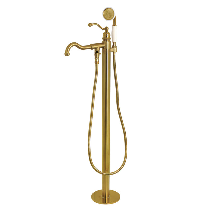 English Country KS7137ABL Single-Handle 1-Hole Freestanding Tub Faucet with Hand Shower, Brushed Brass