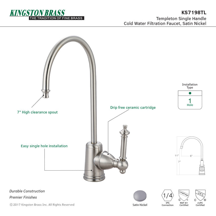 Templeton KS7198TL Single-Handle 1-Hole Deck Mount Water Filtration Faucet, Brushed Nickel