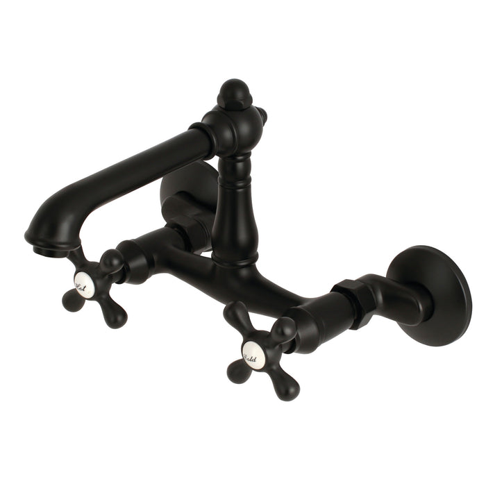 English Country KS7220AX Two-Handle 2-Hole Wall Mount Kitchen Faucet, Matte Black