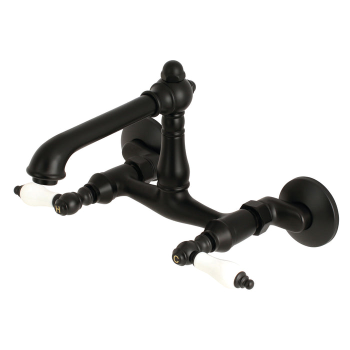 English Country KS7220PL Two-Handle 2-Hole Wall Mount Kitchen Faucet, Matte Black