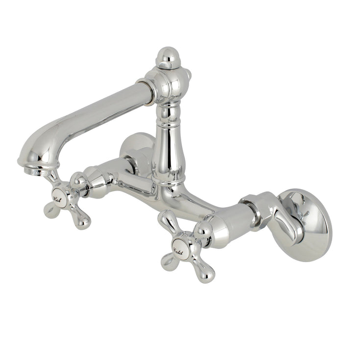 Kingston Tulare KS7221AX - English Country Two-Handle 2-Hole Wall Mount Bridge Kitchen Faucet, Polished Chrome