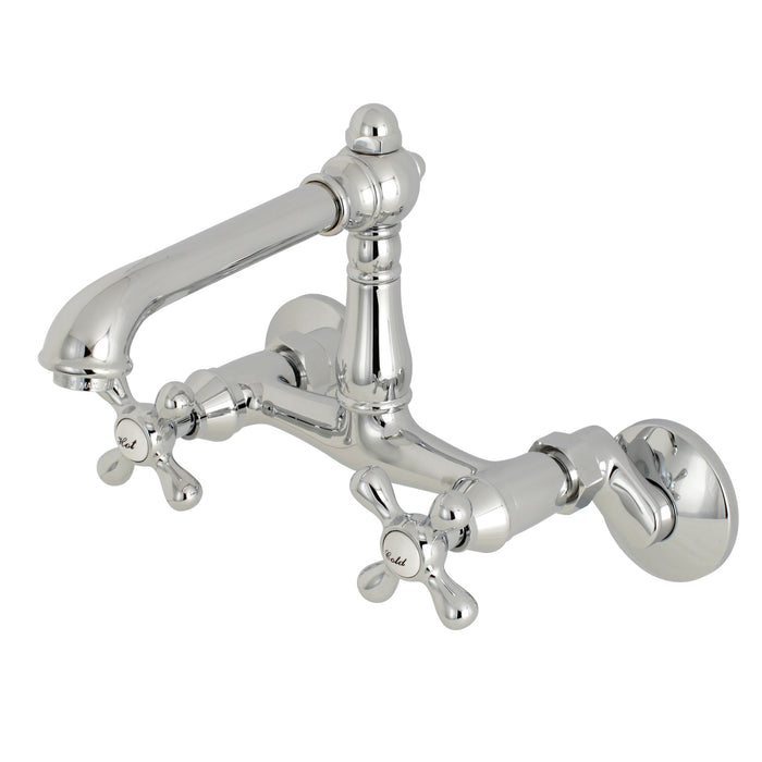 English Country KS7221AX Two-Handle 2-Hole Wall Mount Kitchen Faucet, Polished Chrome
