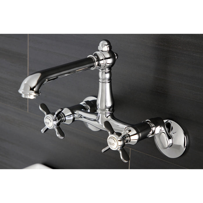 Kingston Tulare KS7221BEX - Essex Two-Handle 2-Hole Wall Mount Bridge Kitchen Faucet, Polished Chrome