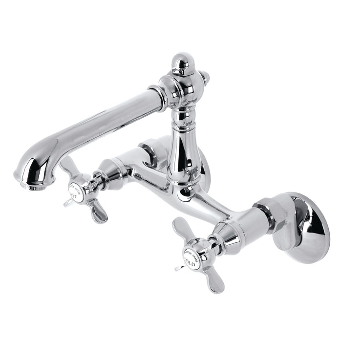 Kingston Tulare KS7221BEX - Essex Two-Handle 2-Hole Wall Mount Bridge Kitchen Faucet, Polished Chrome
