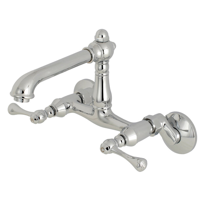 English Country KS7221BL Two-Handle 2-Hole Wall Mount Kitchen Faucet, Polished Chrome
