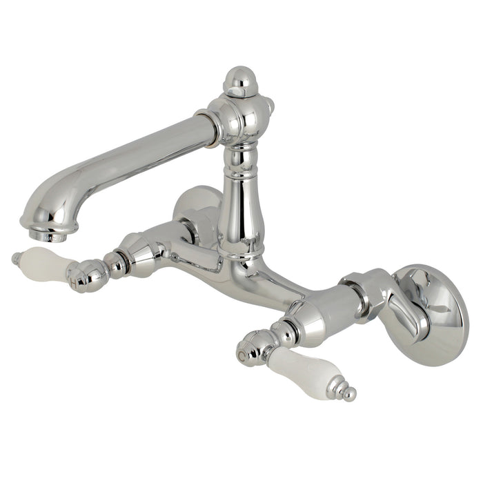 English Country KS7221PL Two-Handle 2-Hole Wall Mount Kitchen Faucet, Polished Chrome