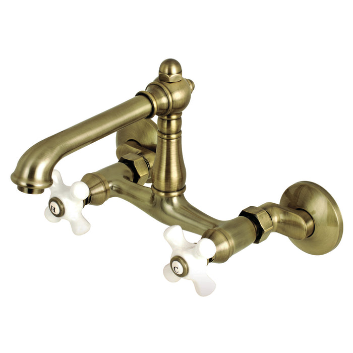 English Country KS7223PX Two-Handle 2-Hole Wall Mount Kitchen Faucet, Antique Brass