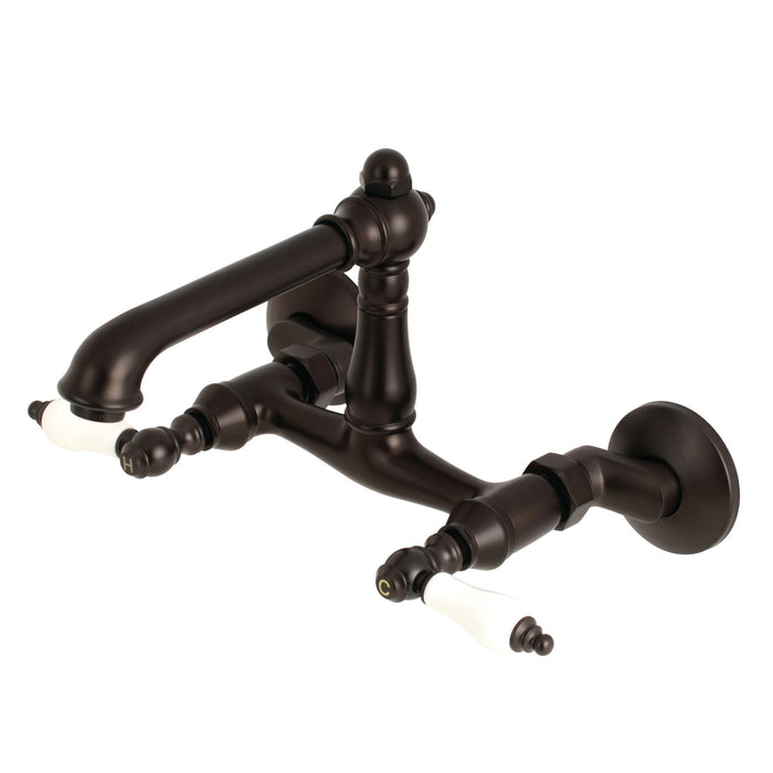 English Country KS7225PL Two-Handle 2-Hole Wall Mount Kitchen Faucet, Oil Rubbed Bronze