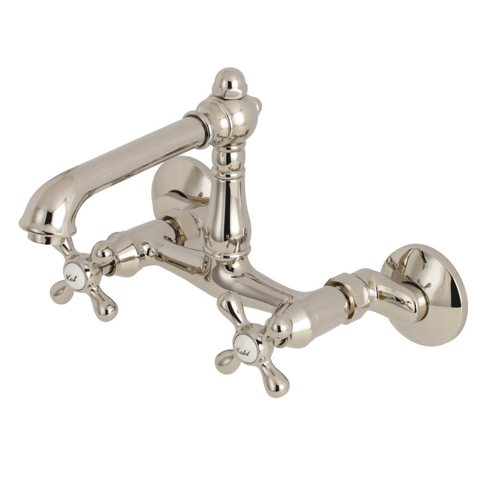 English Country KS7226AX Two-Handle 2-Hole Wall Mount Kitchen Faucet, Polished Nickel