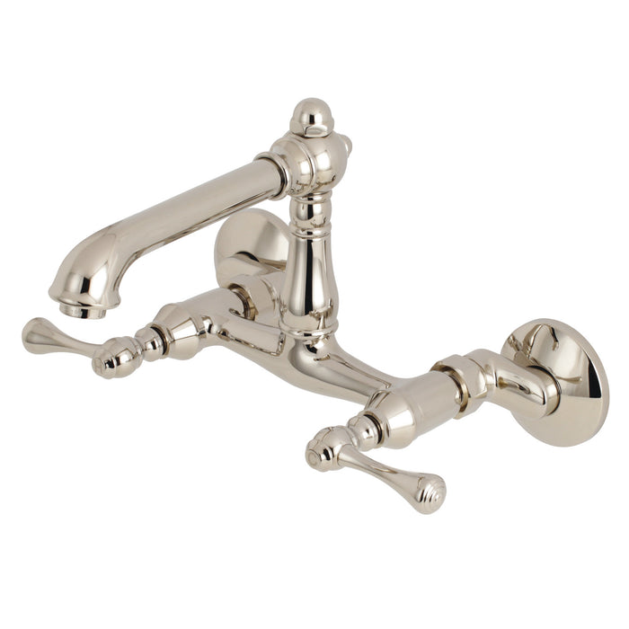 English Country KS7226BL Two-Handle 2-Hole Wall Mount Kitchen Faucet, Polished Nickel