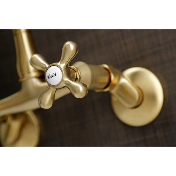 English Country KS7227AX Two-Handle 2-Hole Wall Mount Kitchen Faucet, Brushed Brass