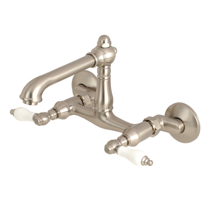 English Country KS7228PL Two-Handle 2-Hole Wall Mount Kitchen Faucet, Brushed Nickel