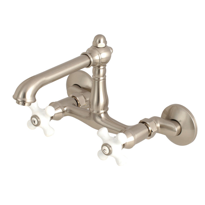 English Country KS7228PX Two-Handle 2-Hole Wall Mount Kitchen Faucet, Brushed Nickel