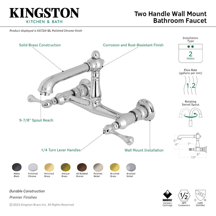 English Country KS7240BL Two-Handle 2-Hole Wall Mount Bathroom Faucet, Matte Black