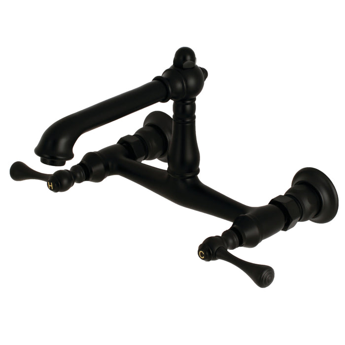 English Country KS7240BL Two-Handle 2-Hole Wall Mount Bathroom Faucet, Matte Black