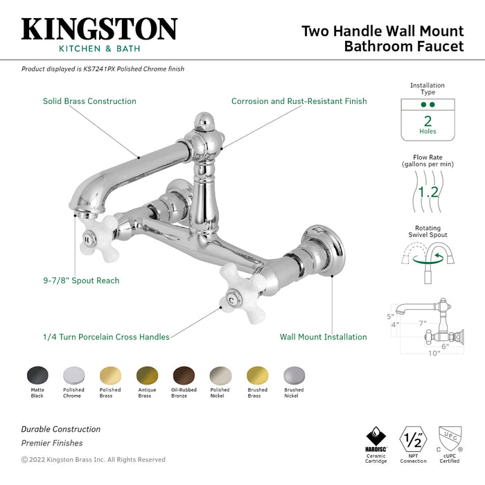 English Country KS7240PX Two-Handle 2-Hole Wall Mount Bathroom Faucet, Matte Black
