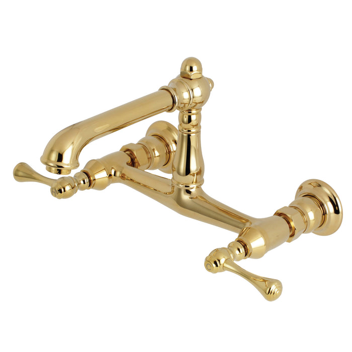 English Country KS7242BL Two-Handle 2-Hole Wall Mount Bathroom Faucet, Polished Brass