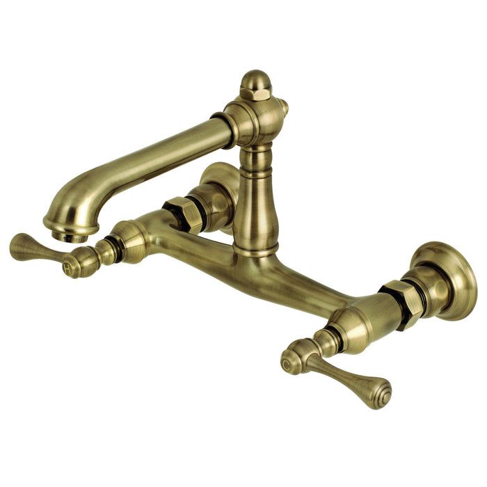 English Country KS7243BL Two-Handle 2-Hole Wall Mount Bathroom Faucet, Antique Brass