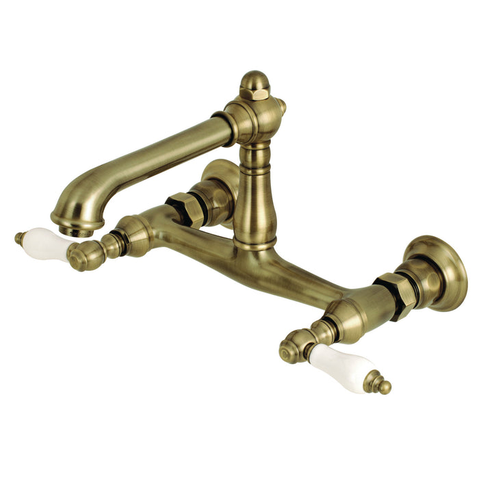 English Country KS7243PL Two-Handle 2-Hole Wall Mount Bathroom Faucet, Antique Brass
