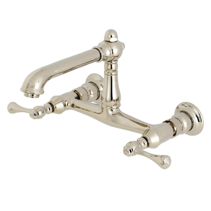 English Country KS7246BL Two-Handle 2-Hole Wall Mount Bathroom Faucet, Polished Nickel