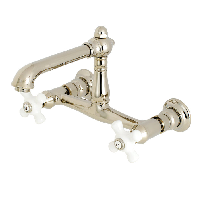 Kingston Heirloom KS7246PX - English Country Double-Handle 2-Hole Wall Mount Bathroom Faucet, Polished Nickel