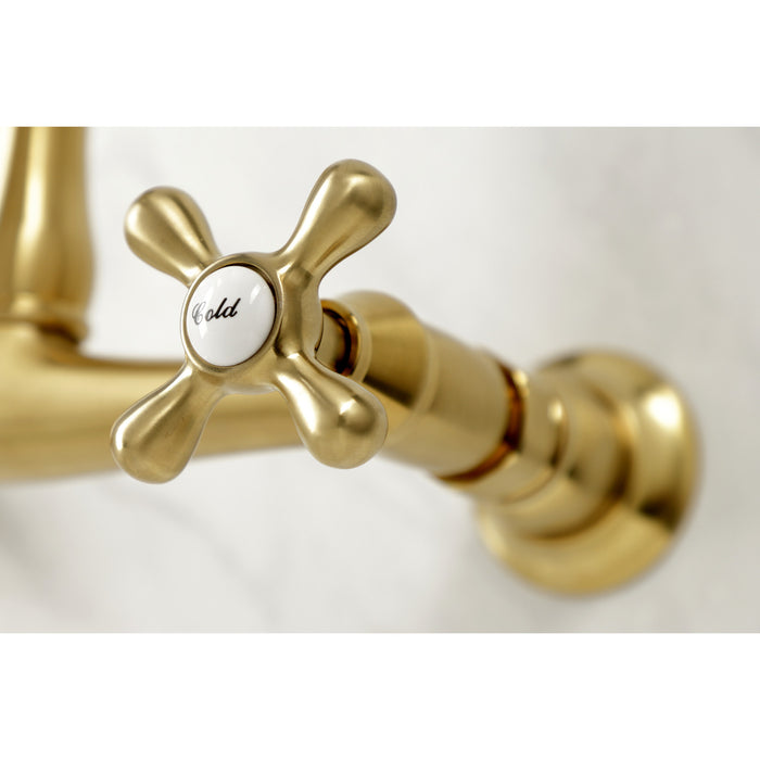 English Country KS7247AX Two-Handle 2-Hole Wall Mount Bathroom Faucet, Brushed Brass