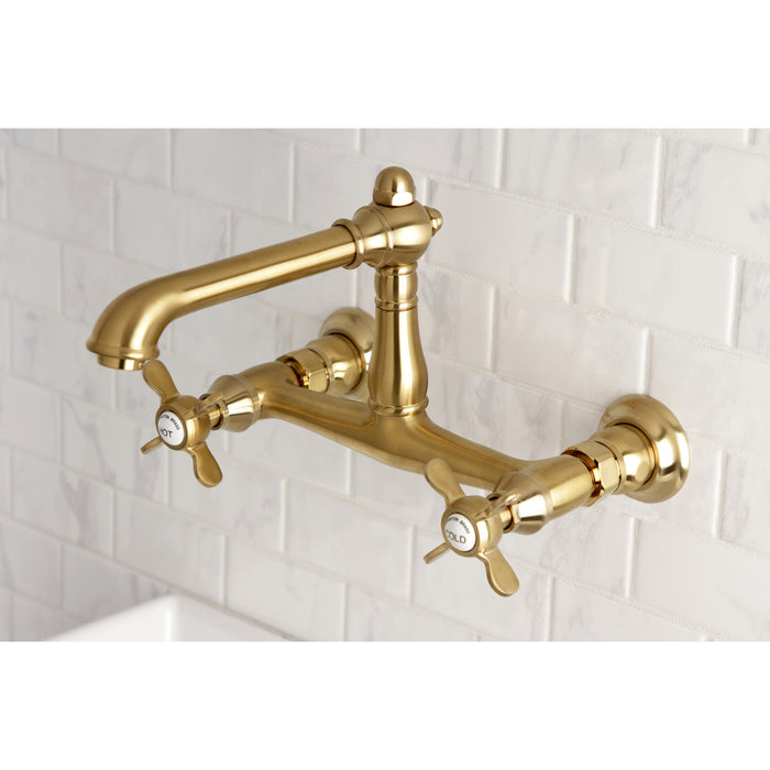 Essex KS7247BEX Two-Handle 2-Hole Wall Mount Bathroom Faucet, Brushed Brass