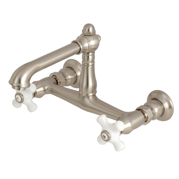 Kingston Heirloom KS7248PX - English Country Double-Handle 2-Hole Wall Mount Bathroom Faucet, Brushed Nickel