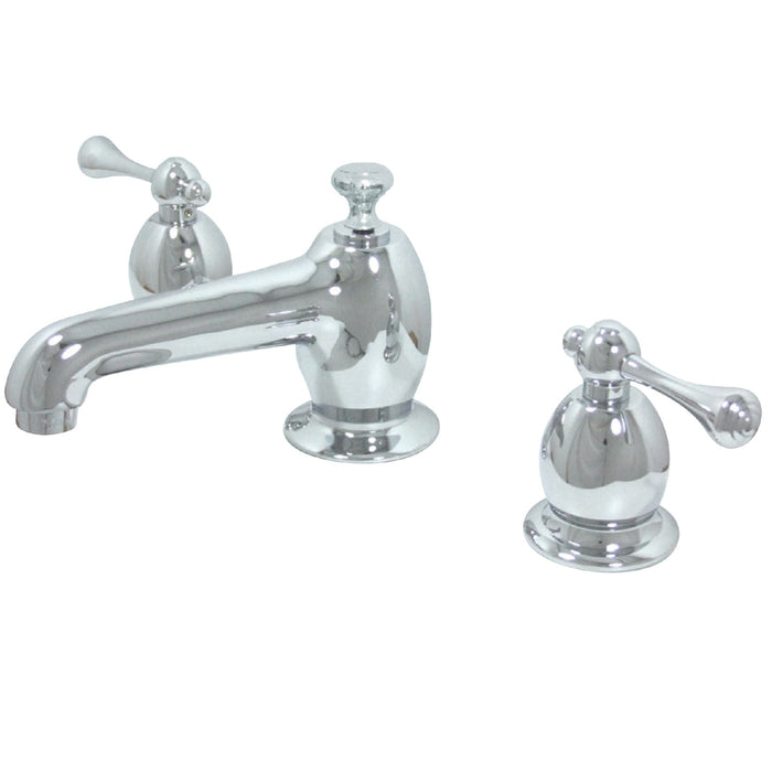 English Vintage KS7261BL Two-Handle 3-Hole Deck Mount Widespread Bathroom Faucet with Brass Pop-Up, Polished Chrome
