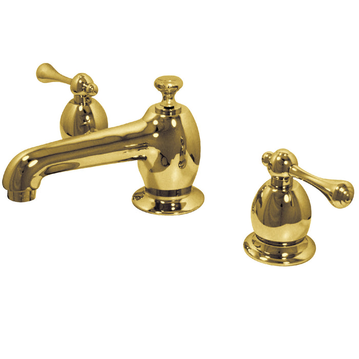 English Vintage KS7262BL Two-Handle 3-Hole Deck Mount Widespread Bathroom Faucet with Brass Pop-Up, Polished Brass