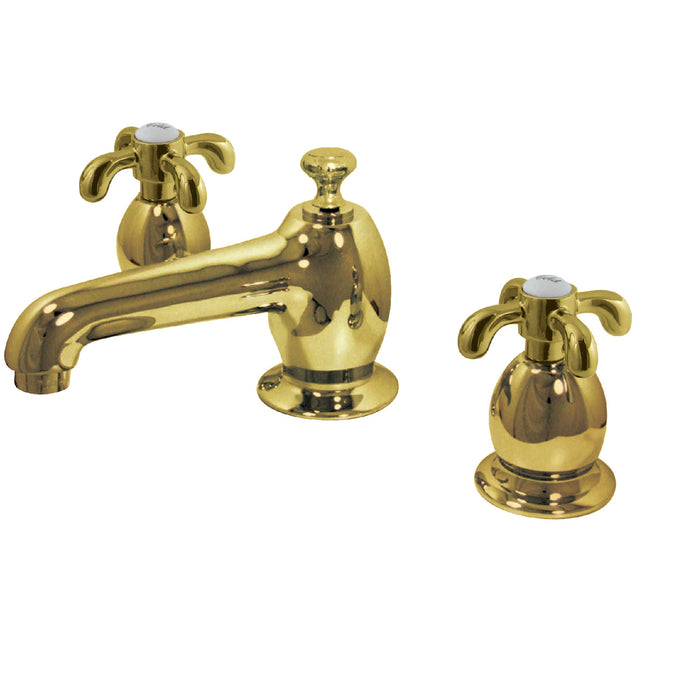 KS7262TX Two-Handle 3-Hole Deck Mount Widespread Bathroom Faucet with Brass Pop-Up, Polished Brass