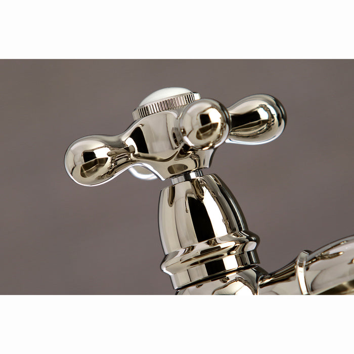 Kingston Tulare KS7276AXBS - English Country Two-Handle 4-Hole Deck Mount Bridge Kitchen Faucet with Brass Sprayer, Polished Nickel