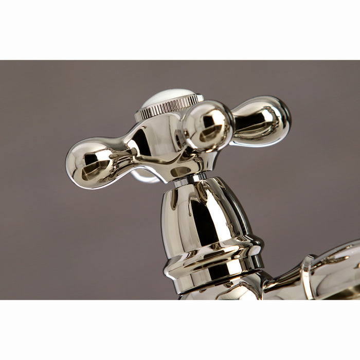 English Country KS7276AXBS Two-Handle 4-Hole Deck Mount Bridge Kitchen Faucet with Side Sprayer, Polished Nickel