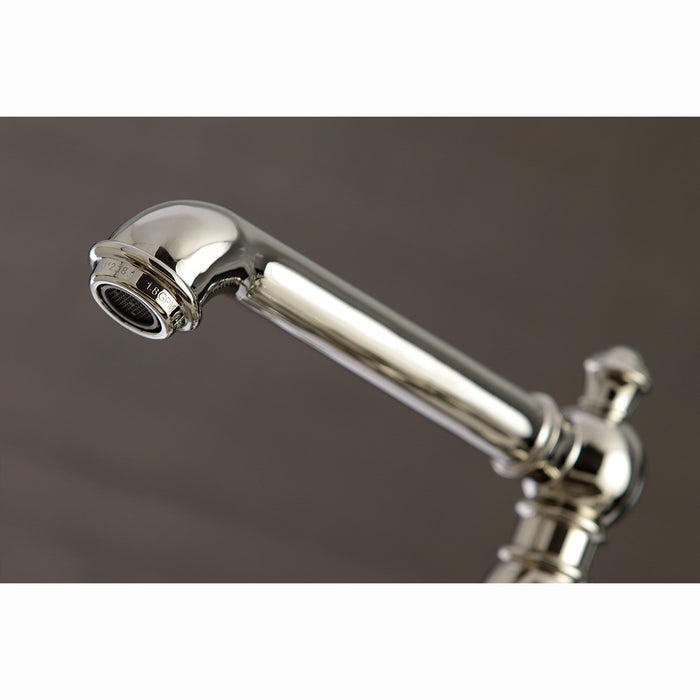 English Country KS7276AXBS Two-Handle 4-Hole Deck Mount Bridge Kitchen Faucet with Side Sprayer, Polished Nickel