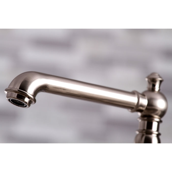 English Country KS7278AXBS Two-Handle 4-Hole Deck Mount Bridge Kitchen Faucet with Side Sprayer, Brushed Nickel