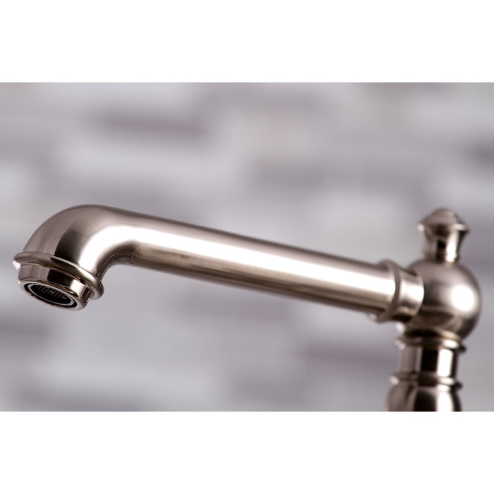 Kingston Tulare KS7278PXBS - English Country Two-Handle 4-Hole Deck Mount Bridge Kitchen Faucet with Brass Sprayer, Brushed Nickel