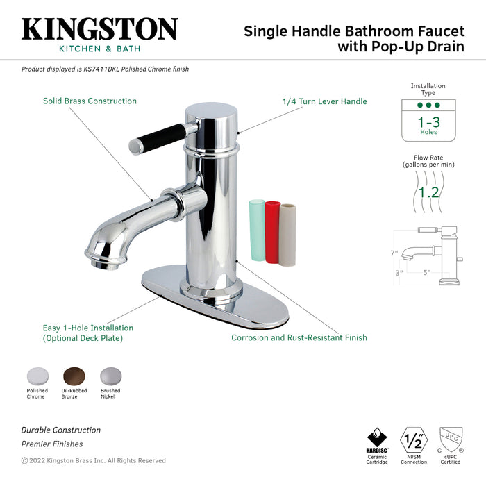 Kaiser KS7411DKL Single-Handle 1-Hole Deck Mount Bathroom Faucet with Brass Pop-Up, Polished Chrome