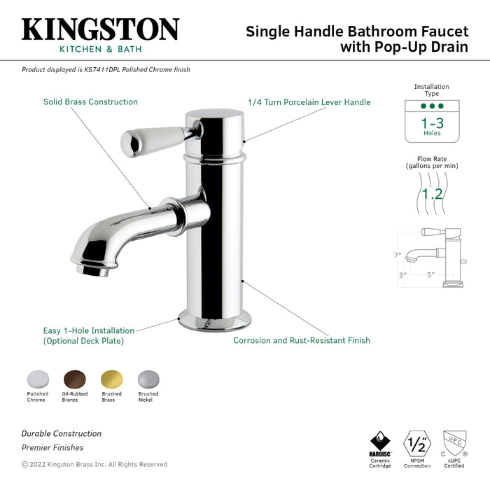 Paris KS7411DPL Single-Handle 1-Hole Deck Mount Bathroom Faucet with Brass Pop-Up, Polished Chrome