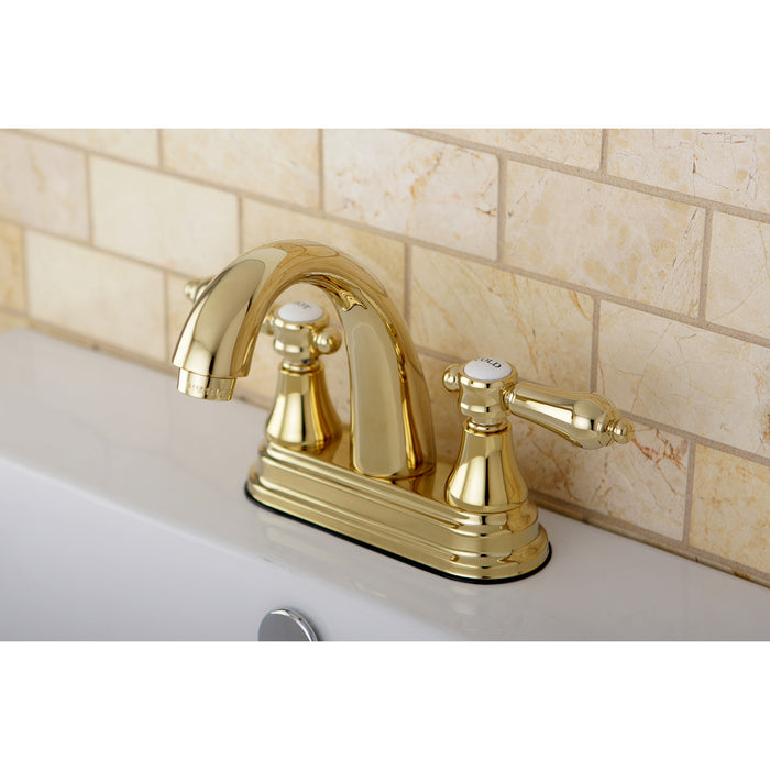 Heirloom KS7612BAL Two-Handle 3-Hole Deck Mount 4" Centerset Bathroom Faucet with Brass Pop-Up, Polished Brass