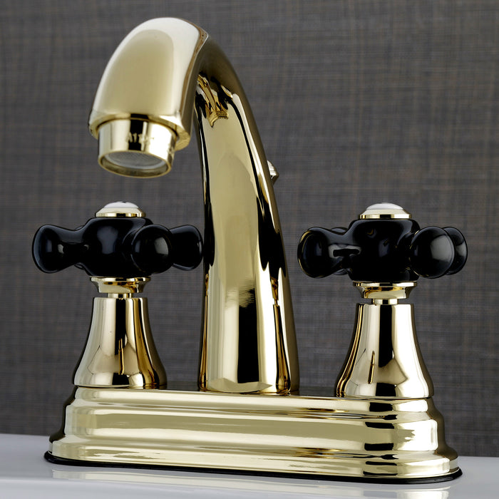 Duchess KS7612PKX Two-Handle 3-Hole Deck Mount 4" Centerset Bathroom Faucet with Brass Pop-Up, Polished Brass