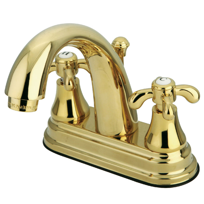French Country KS7612TX Two-Handle 3-Hole Deck Mount 4" Centerset Bathroom Faucet with Brass Pop-Up, Polished Brass