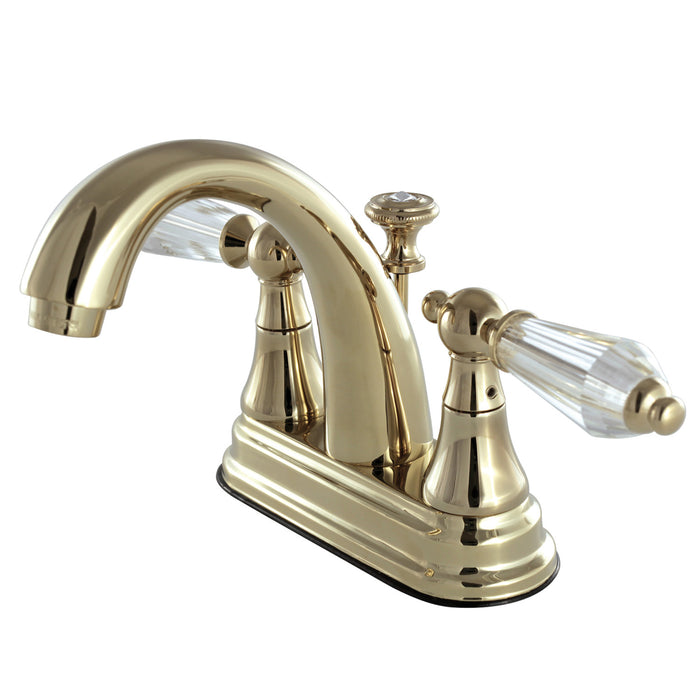 Wilshire KS7612WLL Two-Handle 3-Hole Deck Mount 4" Centerset Bathroom Faucet with Brass Pop-Up, Polished Brass